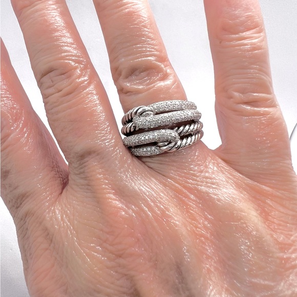 David Yurman Sterling Silver Double Loop Labyrinth Diamond Ring - Picture 7 of 15